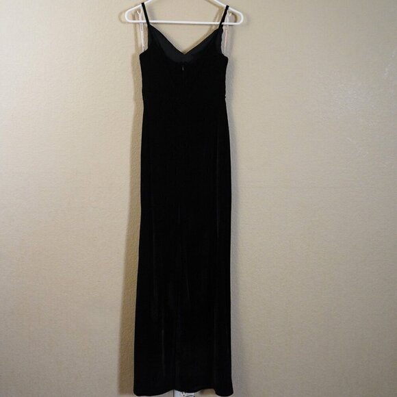 Lavetir Black Crushed Velvet Maxi Dress V Neck Side Slit 6 Strappy Witchy Goth - Picture 6 of 13